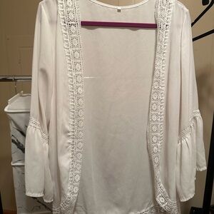 White Lace Trim Cardigan
